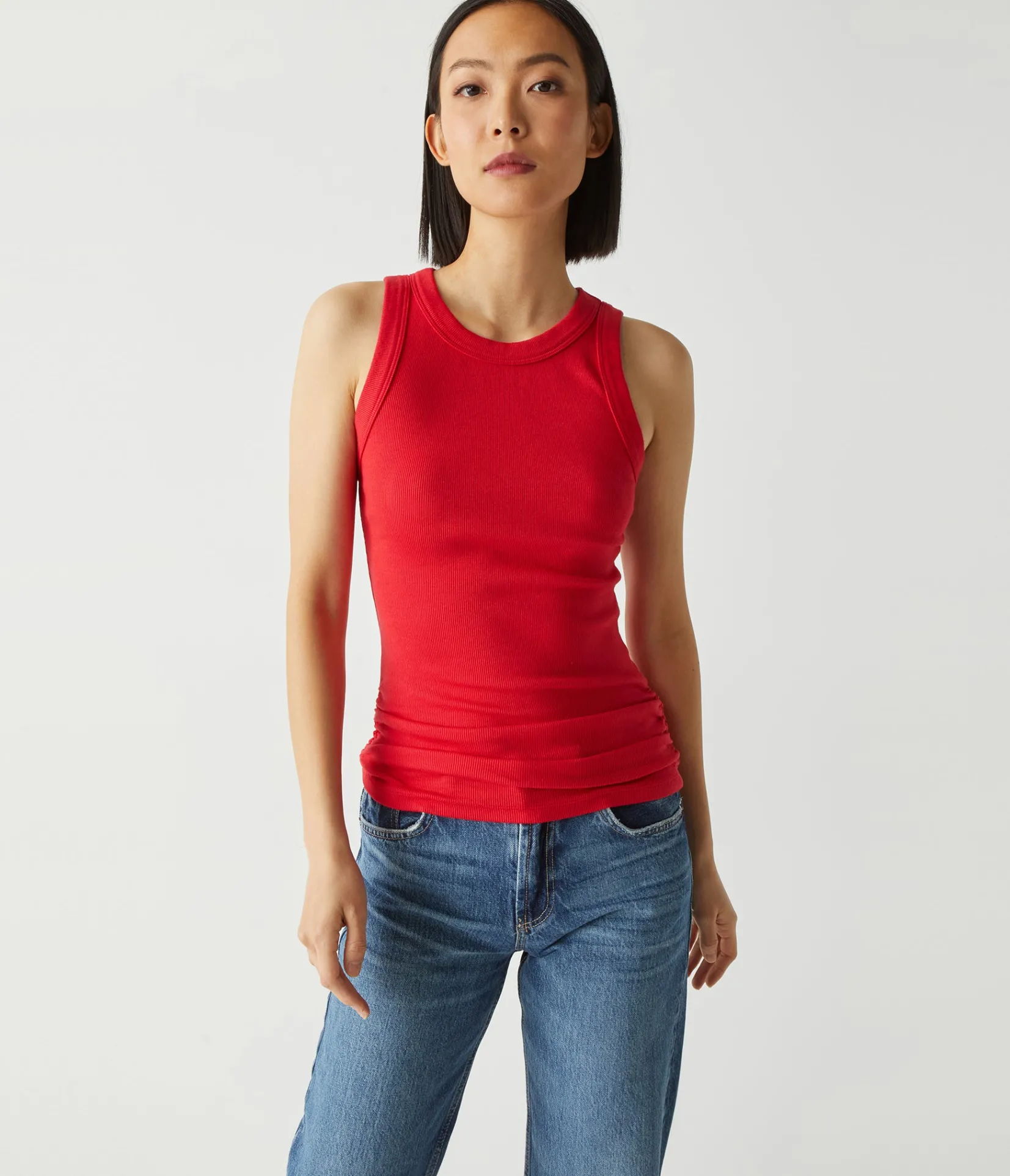 halley_ribbed_tank_with_ruching_8.webp Michael Stars Halley Ribbed Tank with Ruching- Tank Tops | Ultra Rib T-Shirts