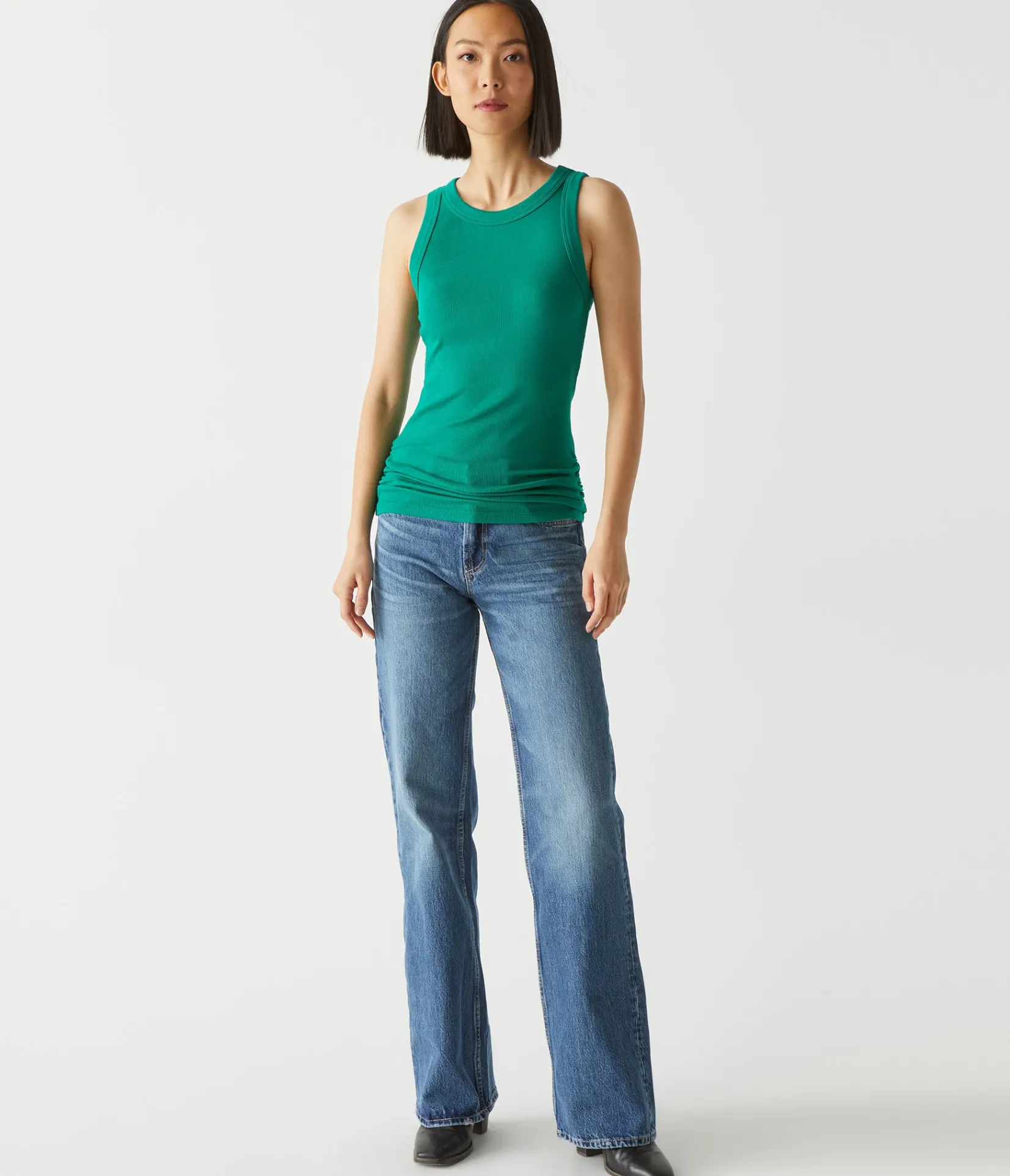 halley_ribbed_tank_with_ruching_81.webp Michael Stars Halley Ribbed Tank with Ruching- Tank Tops | Ultra Rib T-Shirts