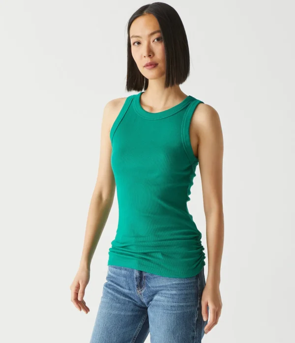 Michael Stars Halley Ribbed Tank with Ruching- Tank Tops | Ultra Rib T-Shirts