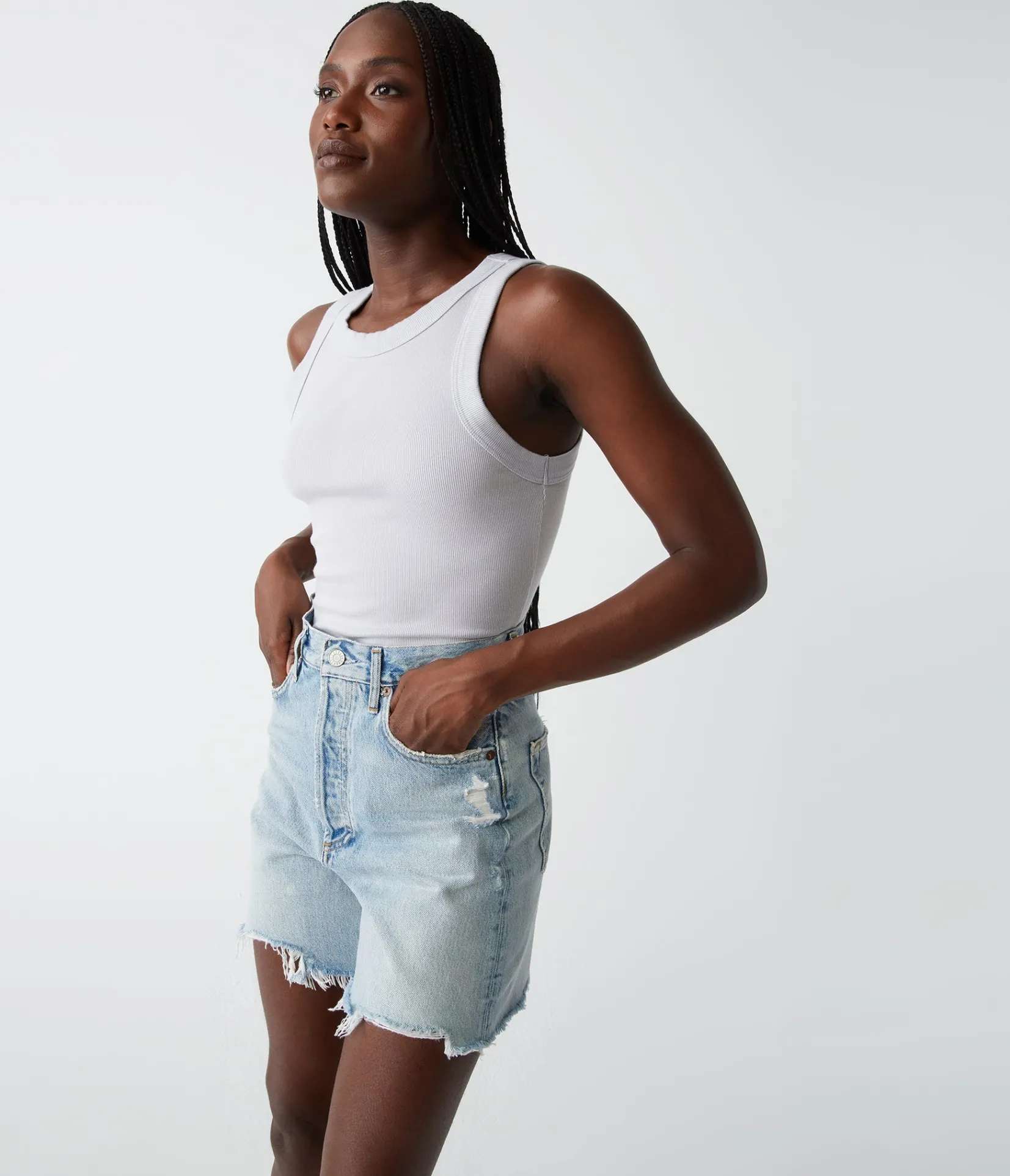 halley_ribbed_tank_with_ruching_84.webp Michael Stars Halley Ribbed Tank with Ruching- Tank Tops | Ultra Rib T-Shirts