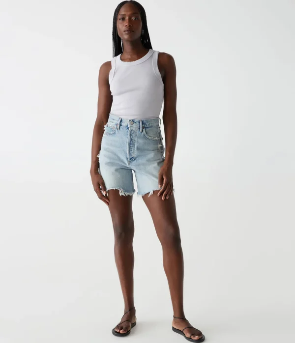 Michael Stars Halley Ribbed Tank with Ruching- Tank Tops | Ultra Rib T-Shirts