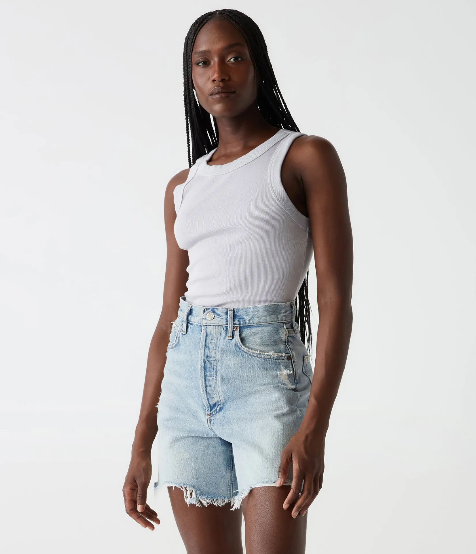 halley_ribbed_tank_with_ruching_86.webp Michael Stars Halley Ribbed Tank with Ruching- Tank Tops | Ultra Rib T-Shirts
