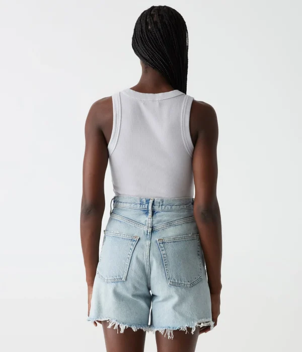 Michael Stars Halley Ribbed Tank with Ruching- Tank Tops | Ultra Rib T-Shirts