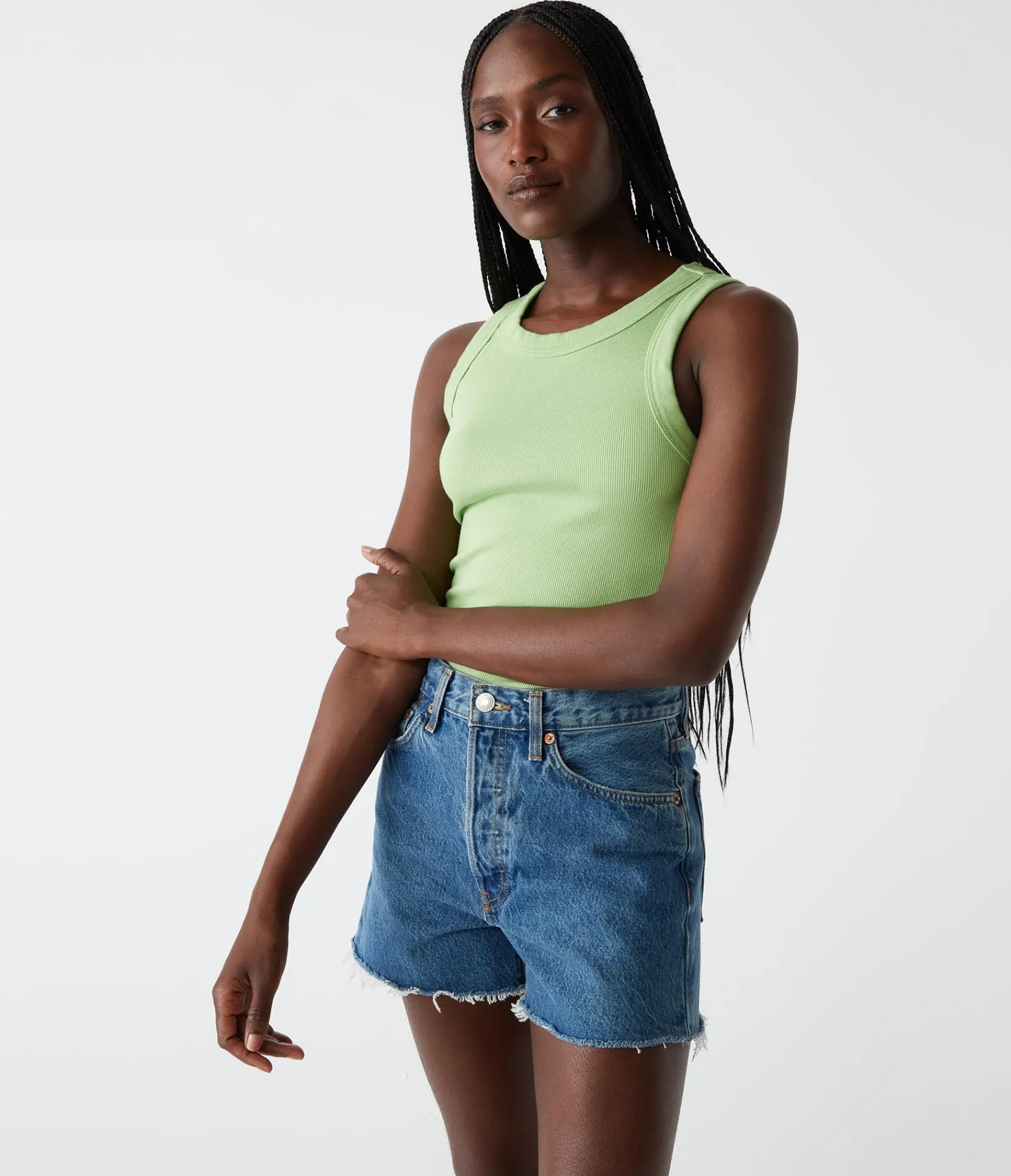 halley_ribbed_tank_with_ruching_88.webp Michael Stars Halley Ribbed Tank with Ruching- Tank Tops | Ultra Rib T-Shirts