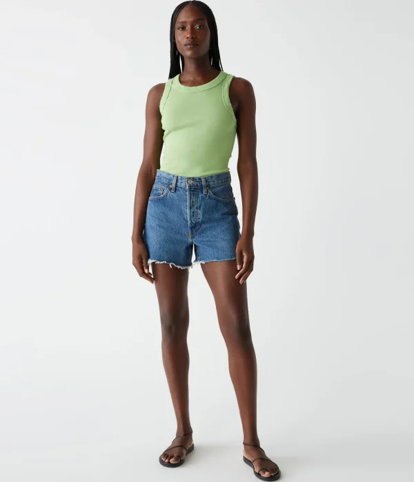 Michael Stars Halley Ribbed Tank with Ruching- Tank Tops | Ultra Rib T-Shirts