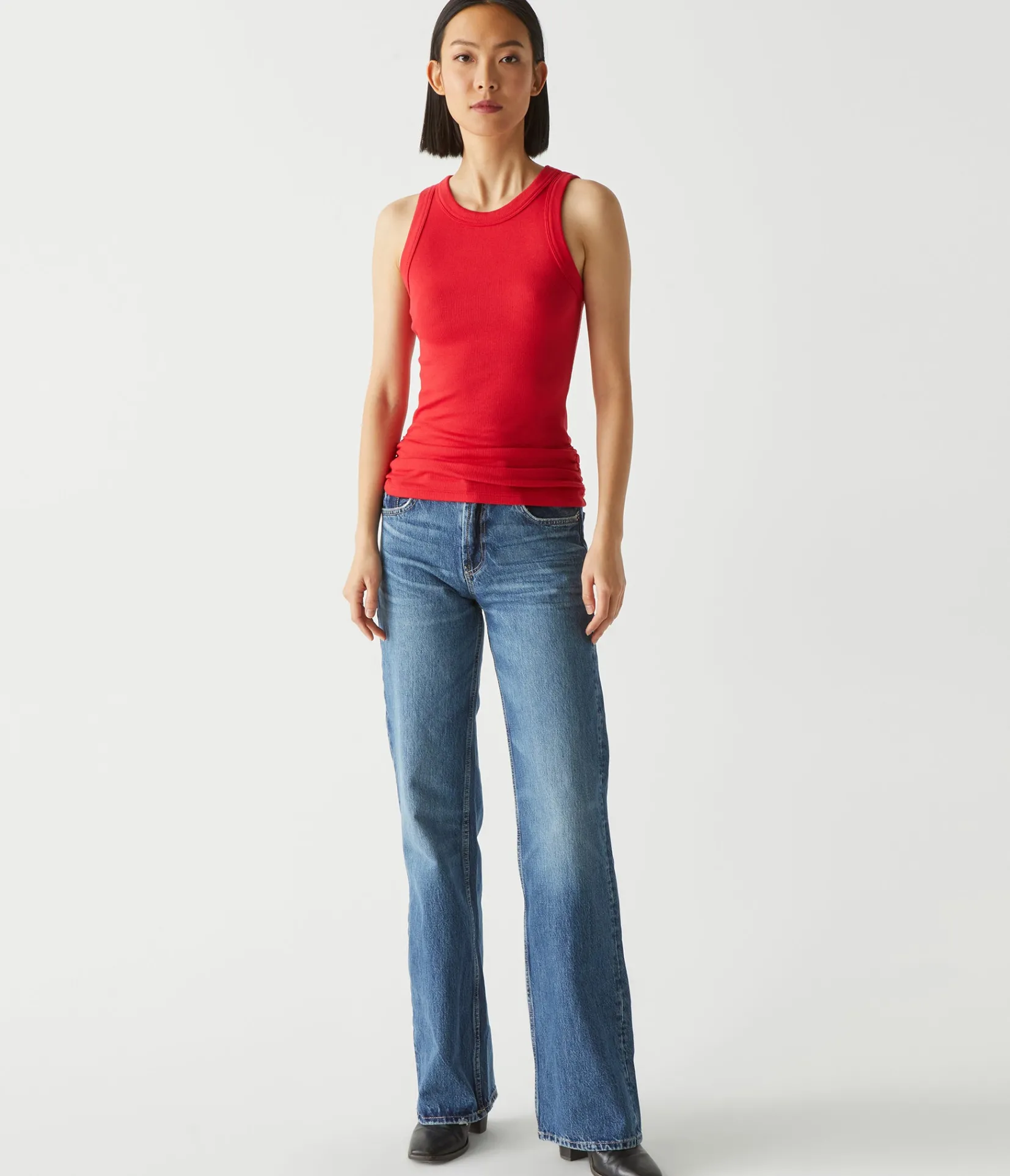 halley_ribbed_tank_with_ruching_9.webp Michael Stars Halley Ribbed Tank with Ruching- Tank Tops | Ultra Rib T-Shirts