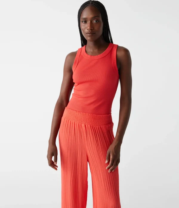 Michael Stars Halley Ribbed Tank with Ruching- Tank Tops | Ultra Rib T-Shirts
