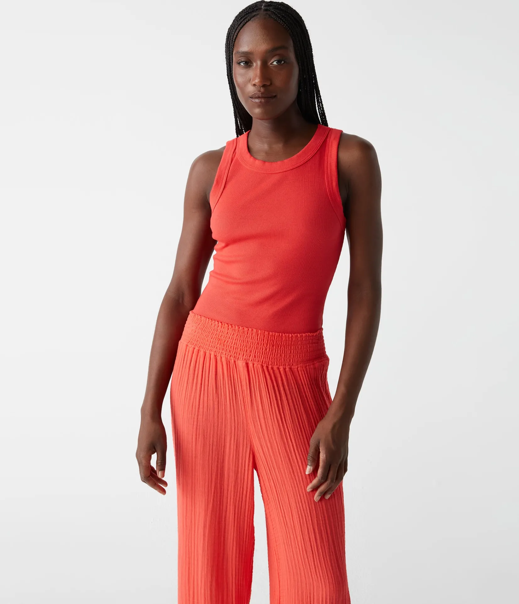 halley_ribbed_tank_with_ruching_92.webp Michael Stars Halley Ribbed Tank with Ruching- Tank Tops | Ultra Rib T-Shirts
