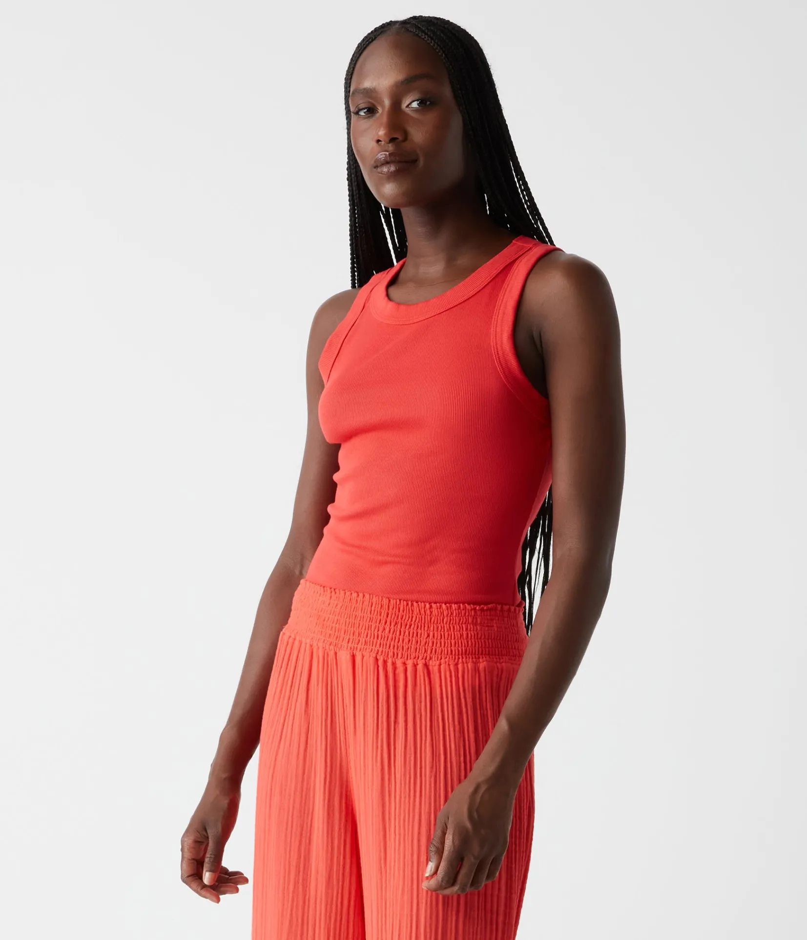 halley_ribbed_tank_with_ruching_94.webp Michael Stars Halley Ribbed Tank with Ruching- Tank Tops | Ultra Rib T-Shirts