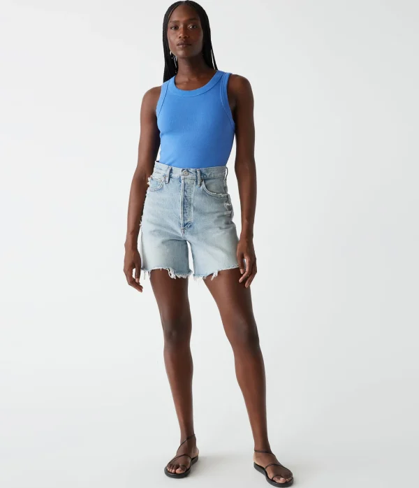Michael Stars Halley Ribbed Tank with Ruching- Tank Tops | Ultra Rib T-Shirts