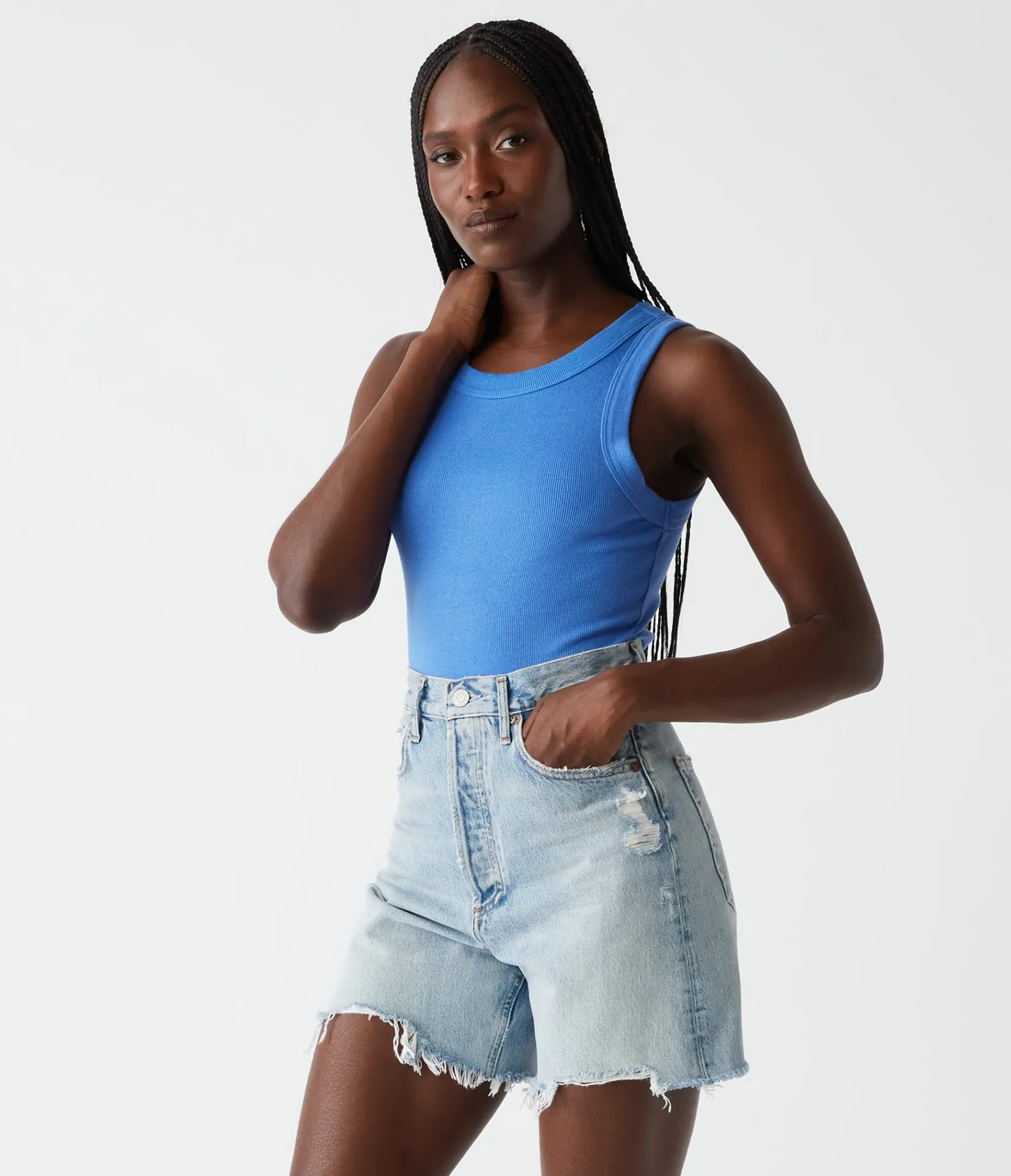 halley_ribbed_tank_with_ruching_98.webp Michael Stars Halley Ribbed Tank with Ruching- Tank Tops | Ultra Rib T-Shirts