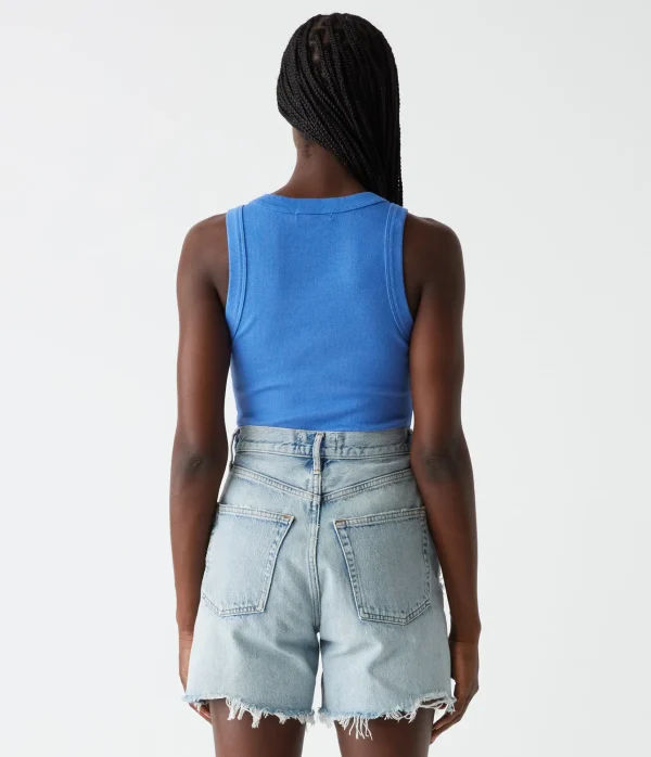 Michael Stars Halley Ribbed Tank with Ruching- Tank Tops | Ultra Rib T-Shirts