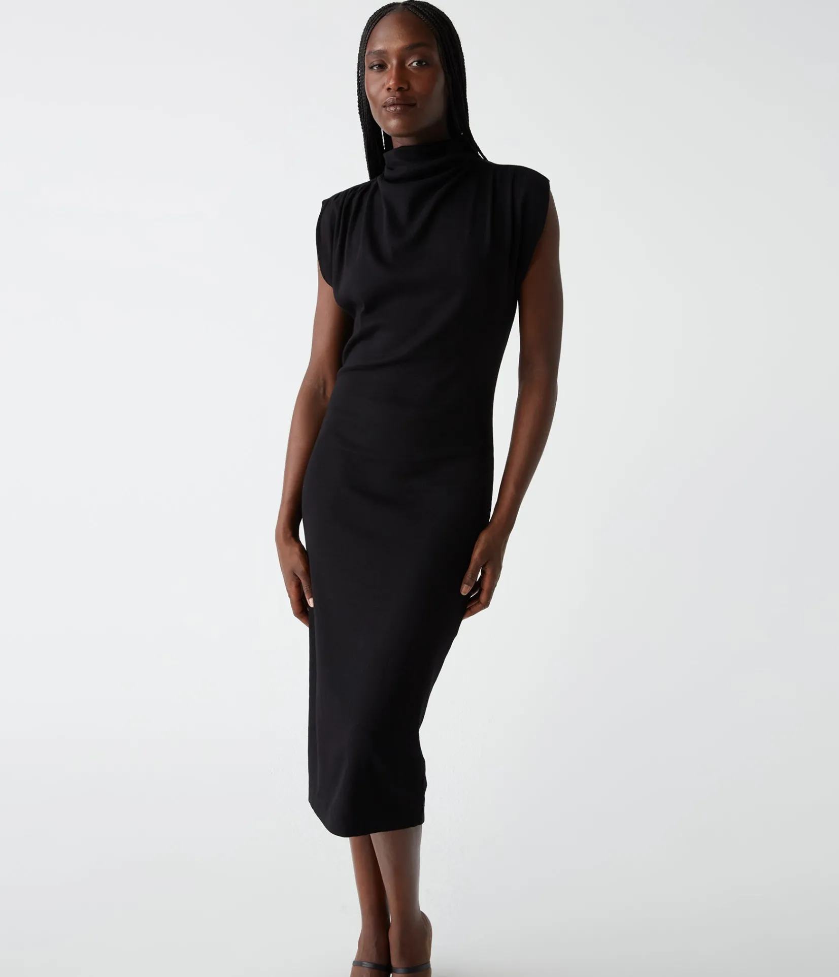 iolanda_power_shoulder_dress_0.webp Michael Stars Iolanda Power Shoulder Dress- Dresses | Midi Dresses