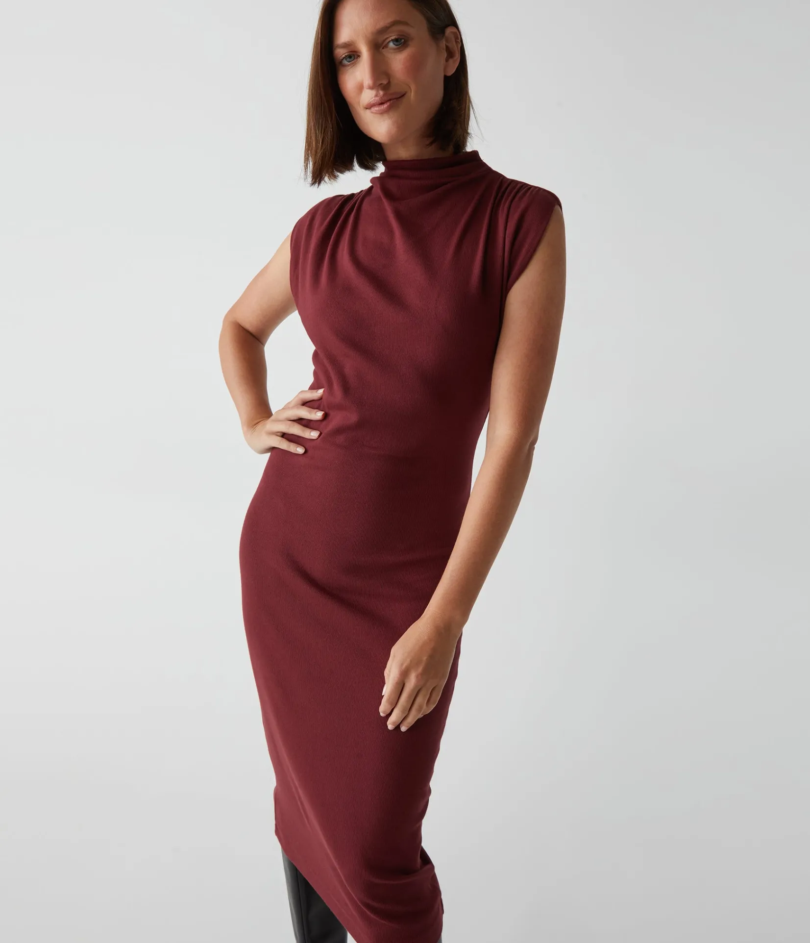 iolanda_power_shoulder_dress_12.webp Michael Stars Iolanda Power Shoulder Dress- Dresses | Midi Dresses
