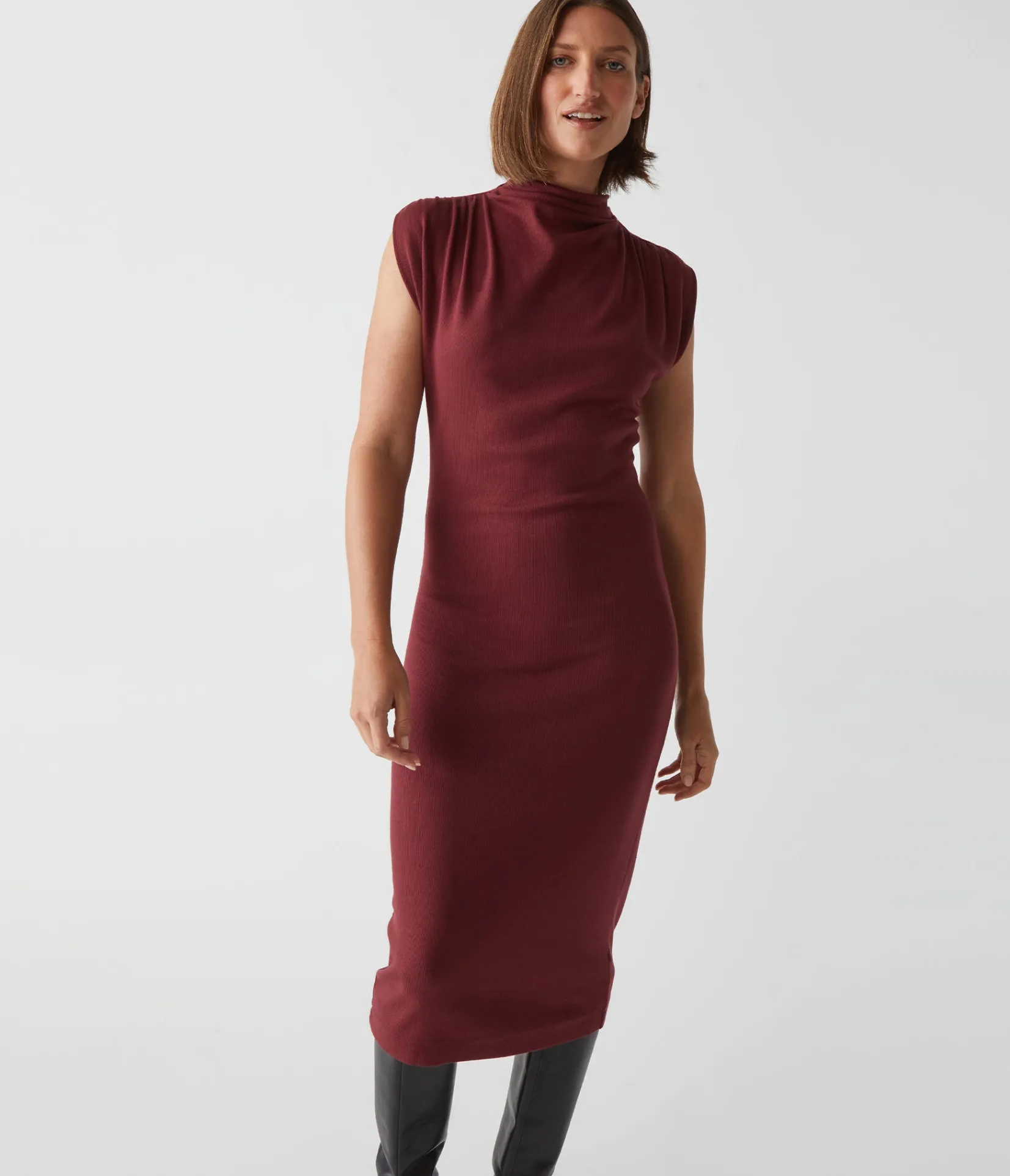 iolanda_power_shoulder_dress_13.webp Michael Stars Iolanda Power Shoulder Dress- Dresses | Midi Dresses