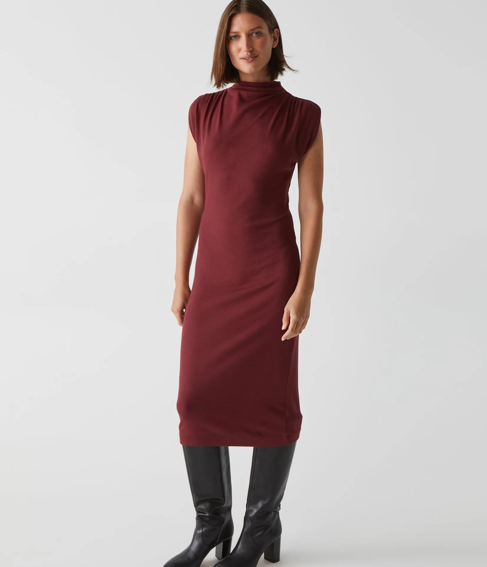 iolanda_power_shoulder_dress_14.webp Michael Stars Iolanda Power Shoulder Dress- Dresses | Midi Dresses