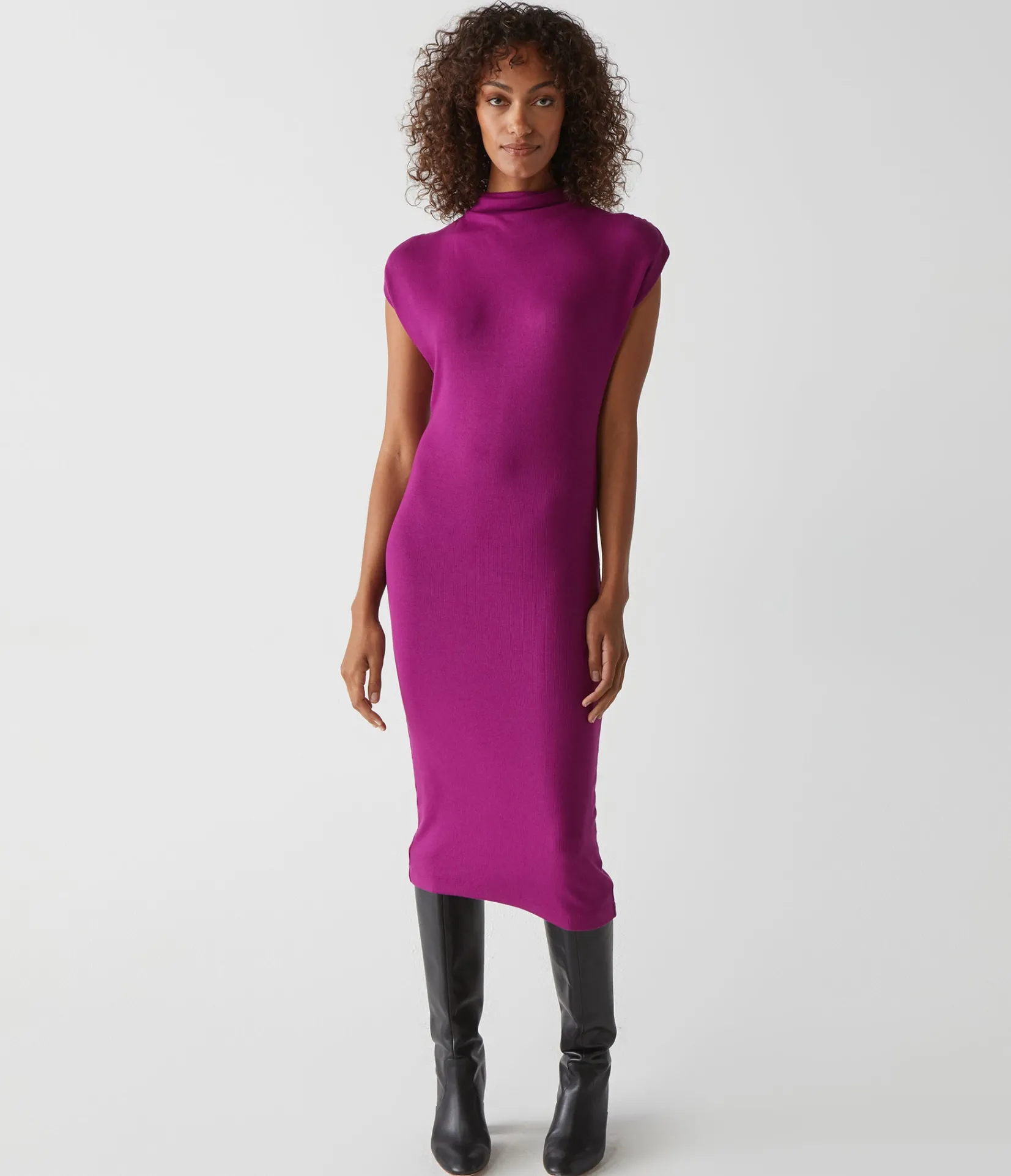 iolanda_power_shoulder_dress_17.webp Michael Stars Iolanda Power Shoulder Dress- Dresses | Midi Dresses