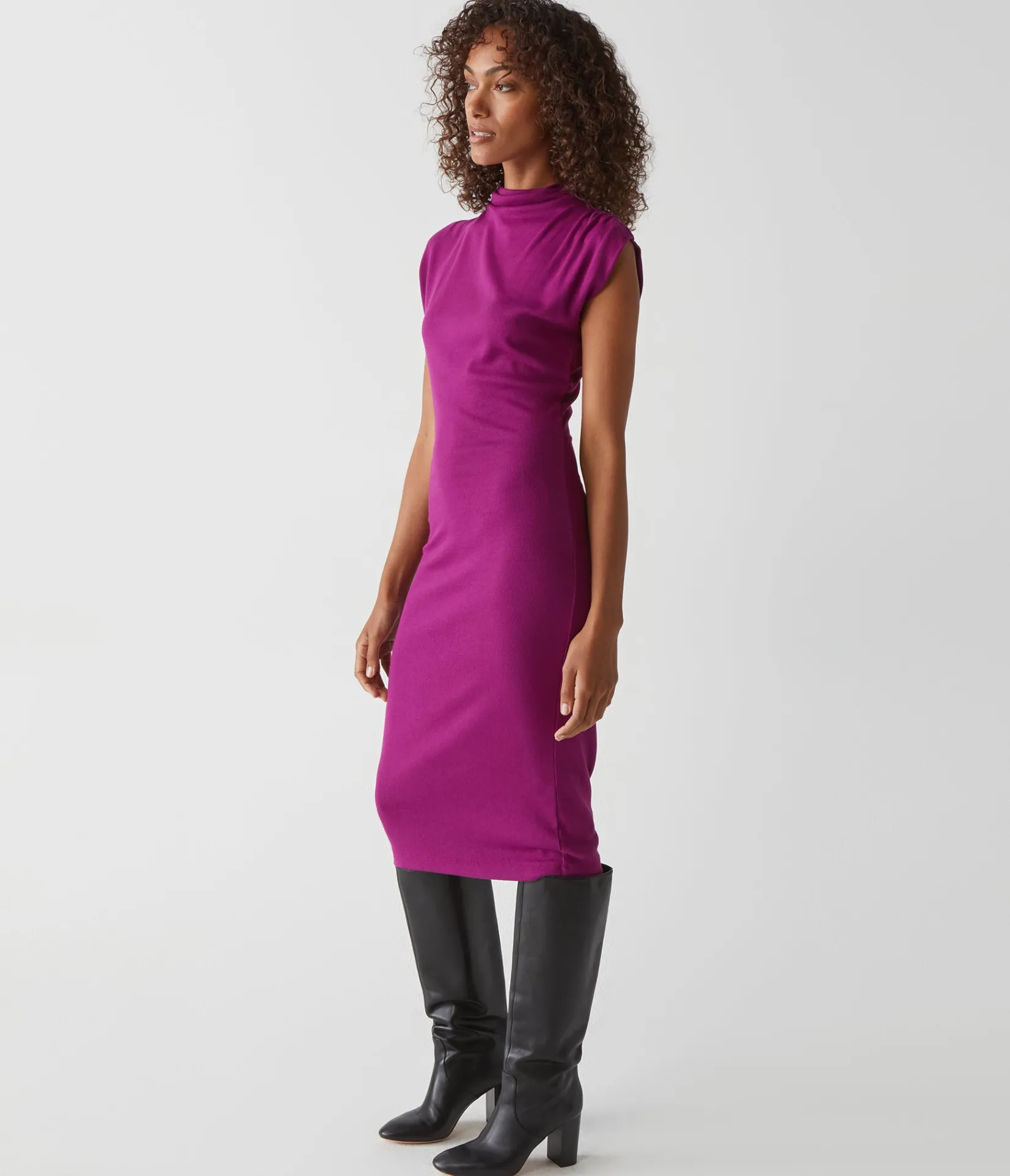 iolanda_power_shoulder_dress_18.webp Michael Stars Iolanda Power Shoulder Dress- Dresses | Midi Dresses