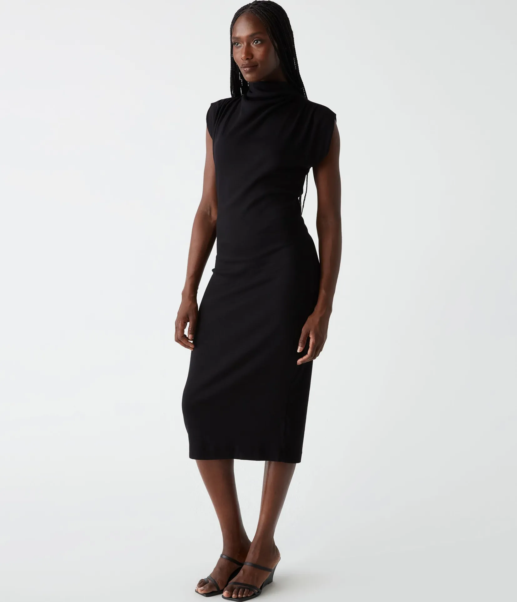 iolanda_power_shoulder_dress_2.webp Michael Stars Iolanda Power Shoulder Dress- Dresses | Midi Dresses