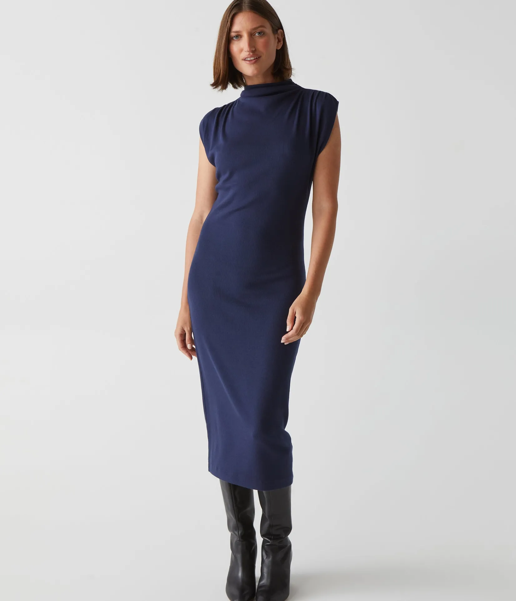 iolanda_power_shoulder_dress_4.webp Michael Stars Iolanda Power Shoulder Dress- Dresses | Midi Dresses