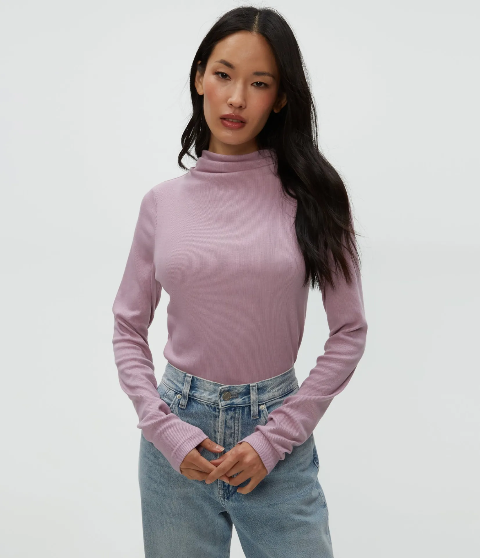 janine_mock_neck_top_0.webp Michael Stars Janine Mock Neck Top- T-Shirts | Ultra Rib T-Shirts