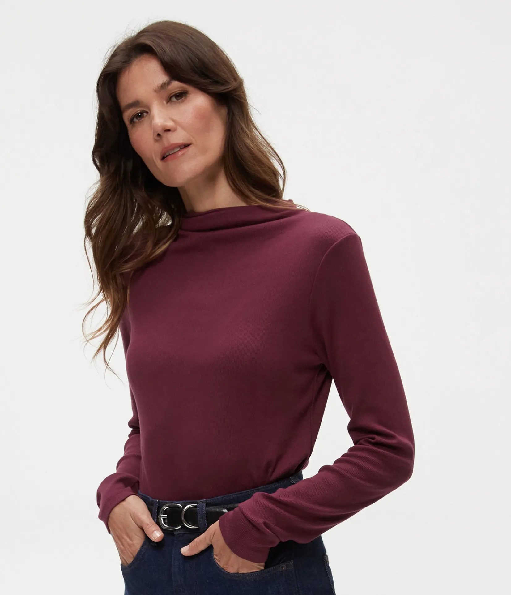 janine_mock_neck_top_10.webp Michael Stars Janine Mock Neck Top- T-Shirts | Ultra Rib T-Shirts