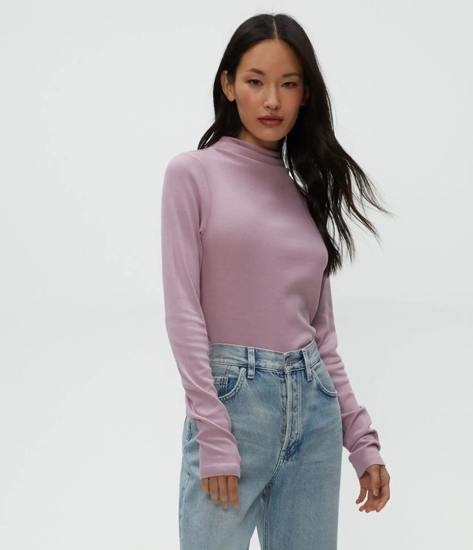 janine_mock_neck_top_2.webp Michael Stars Janine Mock Neck Top- T-Shirts | Ultra Rib T-Shirts