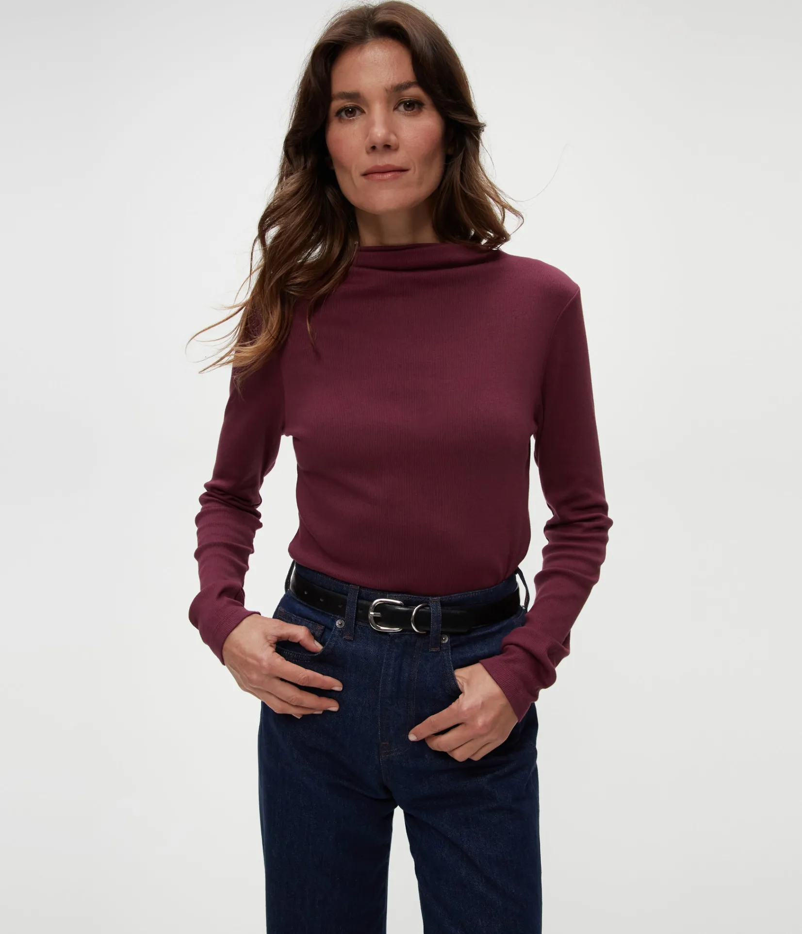 janine_mock_neck_top_8.webp Michael Stars Janine Mock Neck Top- T-Shirts | Ultra Rib T-Shirts