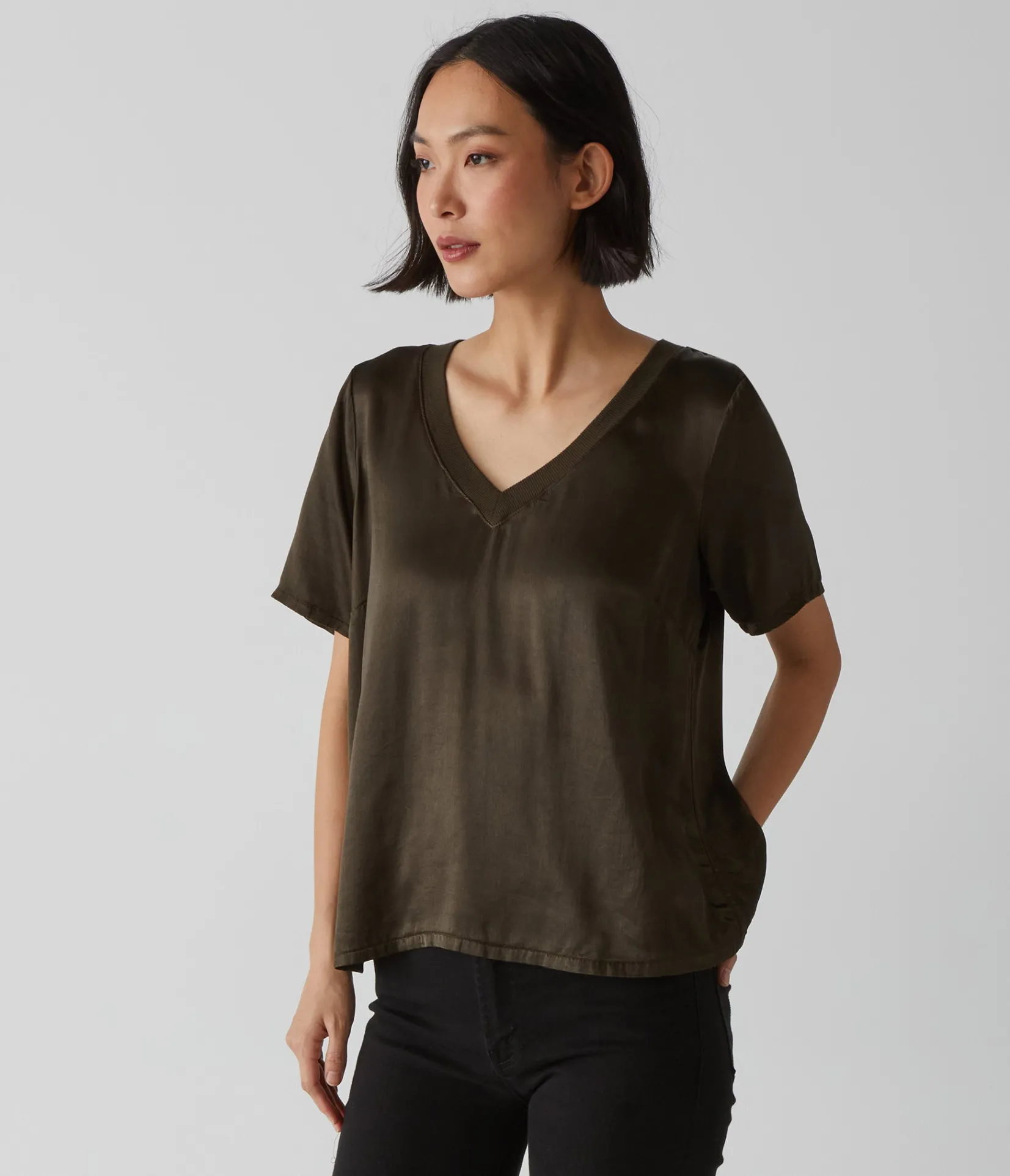 jodi_satin_vneck_top_14.webp Michael Stars Jodi Satin V-Neck Top- Tops, Blouses & Shirts
