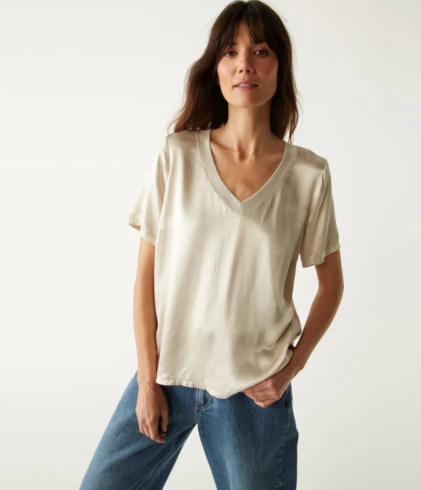 Michael Stars Jodi Satin V-Neck Top- Tops, Blouses & Shirts