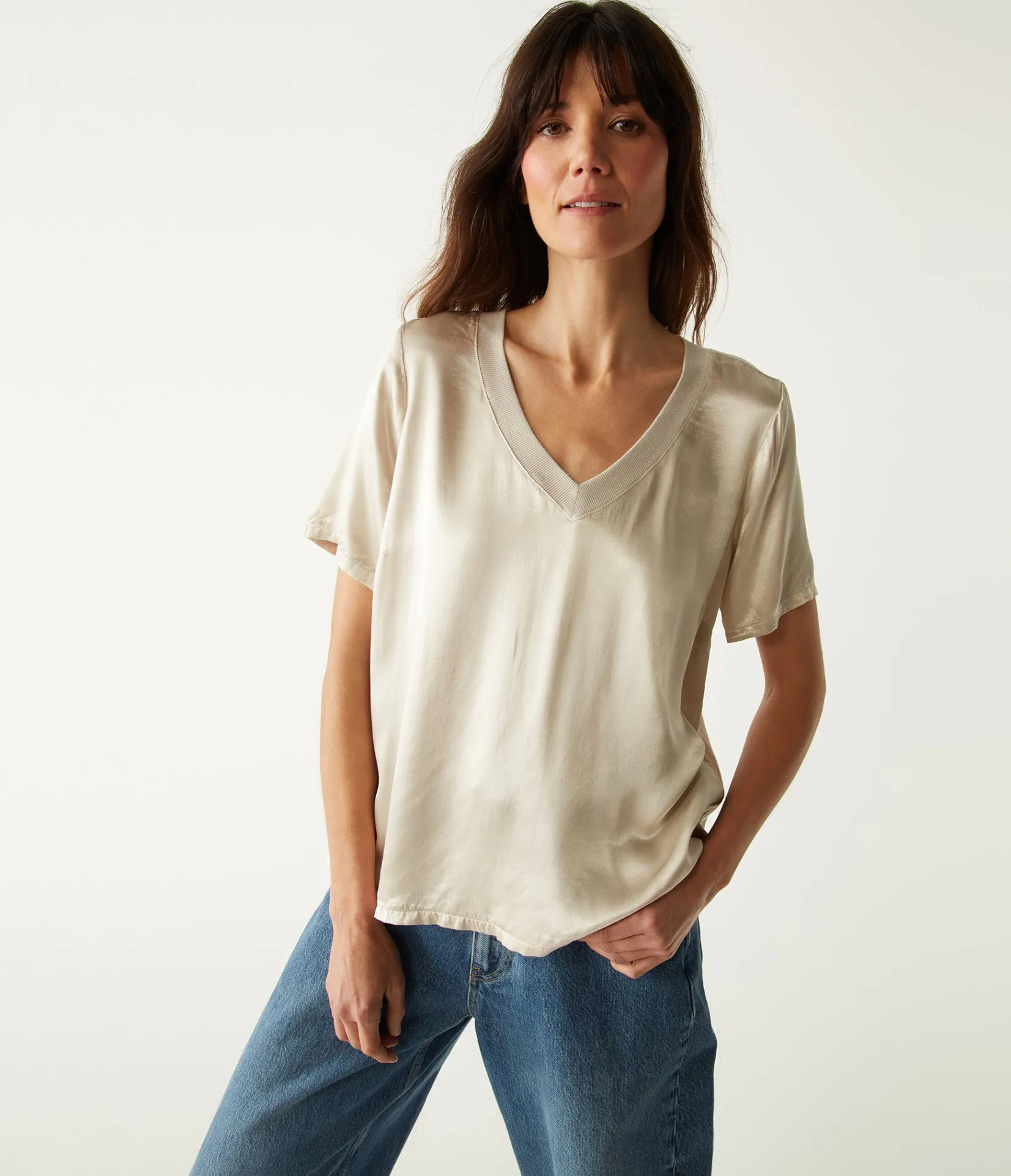 jodi_satin_vneck_top_16.webp Michael Stars Jodi Satin V-Neck Top- Tops, Blouses & Shirts