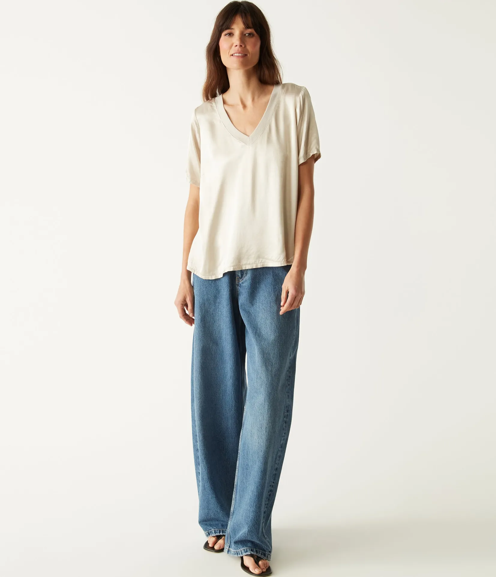 jodi_satin_vneck_top_17.webp Michael Stars Jodi Satin V-Neck Top- Tops, Blouses & Shirts