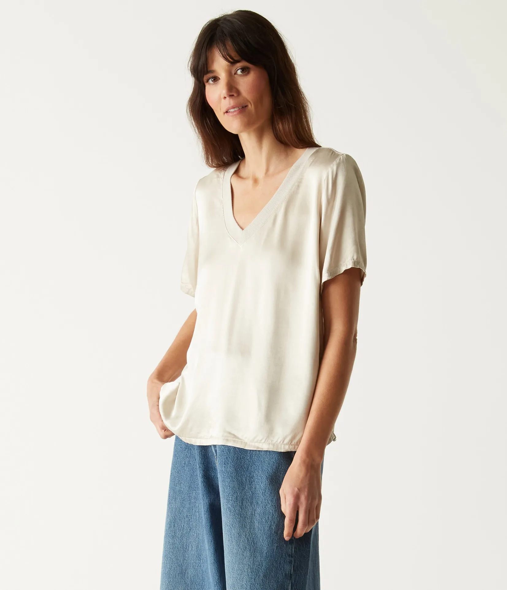 jodi_satin_vneck_top_18.webp Michael Stars Jodi Satin V-Neck Top- Tops, Blouses & Shirts