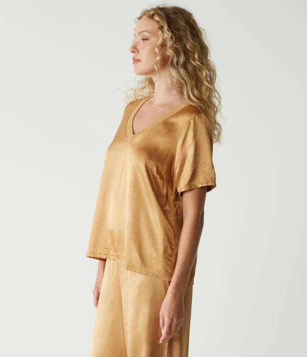 Michael Stars Jodi Satin V-Neck Top- Tops, Blouses & Shirts