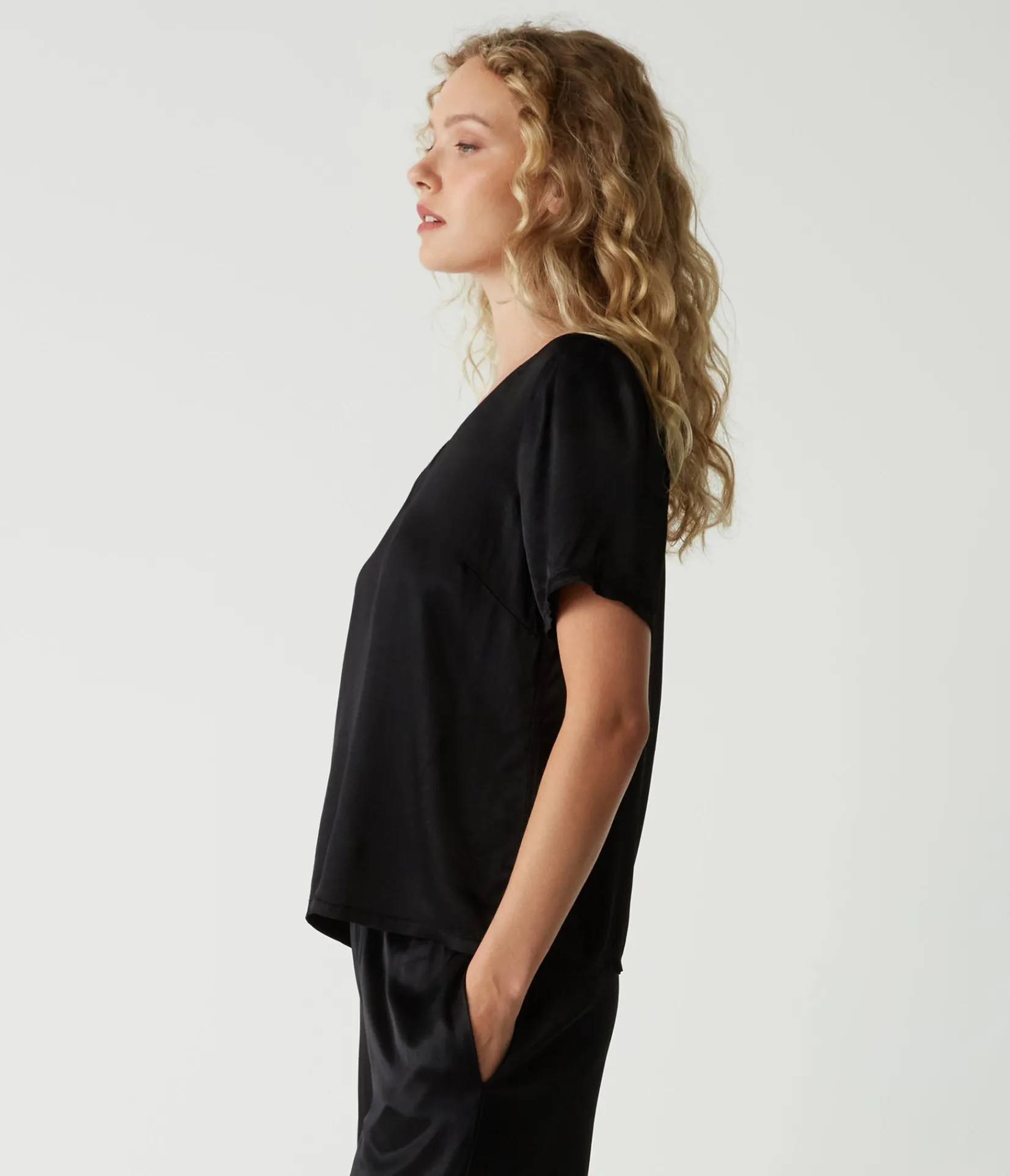 jodi_satin_vneck_top_22.webp Michael Stars Jodi Satin V-Neck Top- Tops, Blouses & Shirts