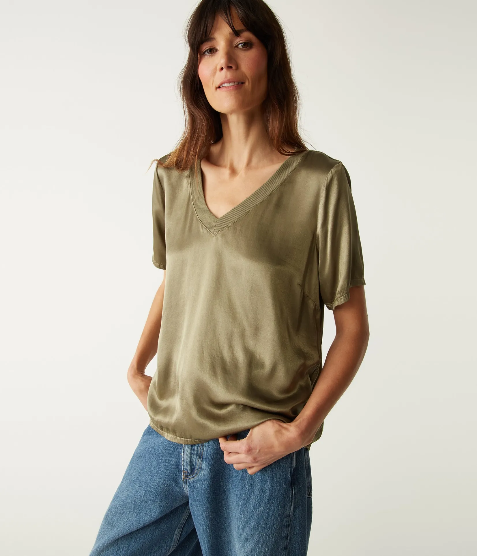 jodi_satin_vneck_top_8.webp Michael Stars Jodi Satin V-Neck Top- Tops, Blouses & Shirts