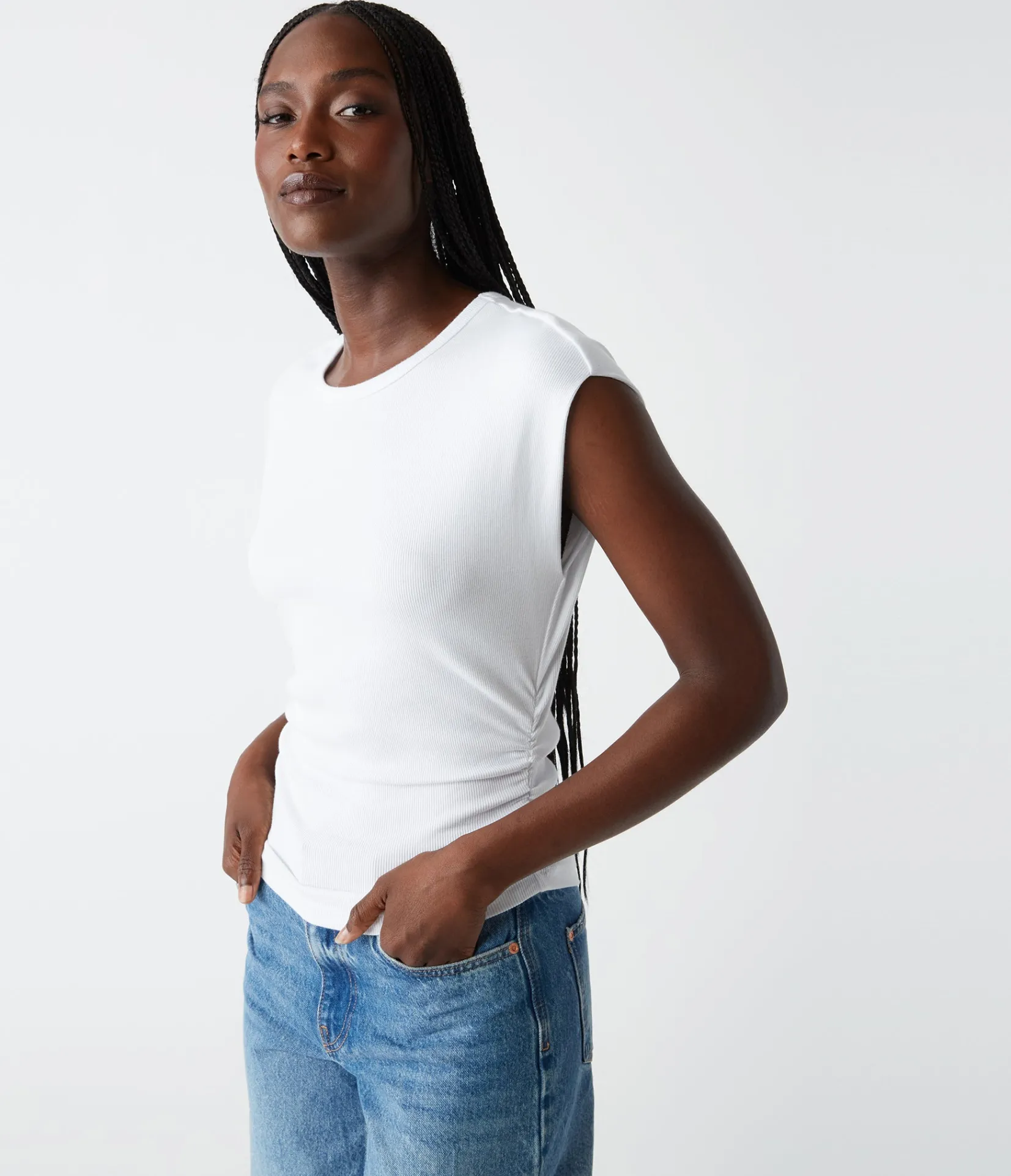 joni_power_shoulder_tee_4.webp Michael Stars Joni Power Shoulder Tee- Tops, Blouses & Shirts | T-Shirts