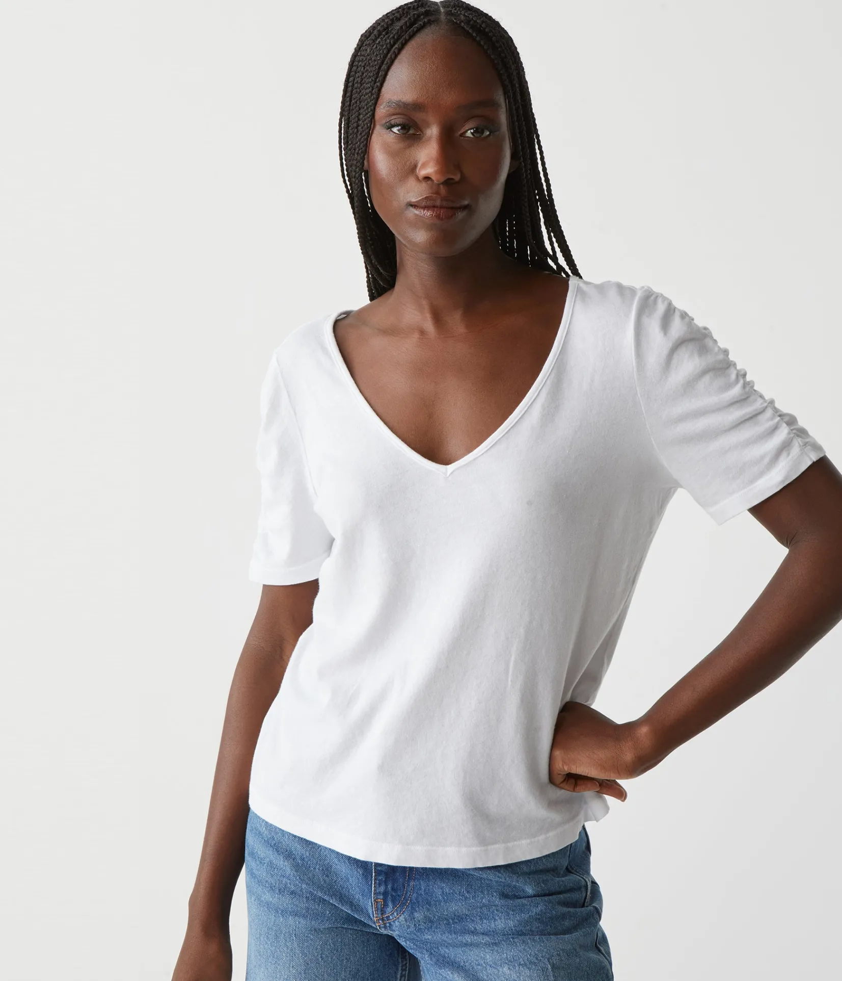 josie_ruched_sleeve_tee_0.webp Michael Stars Josie Ruched Sleeve Tee- T-Shirts