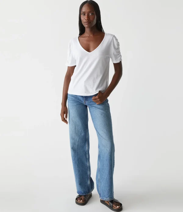 Michael Stars Josie Ruched Sleeve Tee- T-Shirts