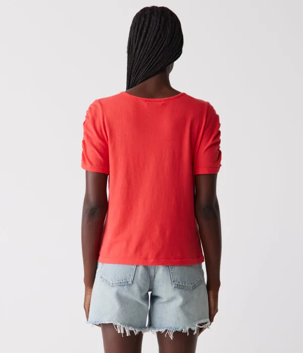 Michael Stars Josie Ruched Sleeve Tee- T-Shirts
