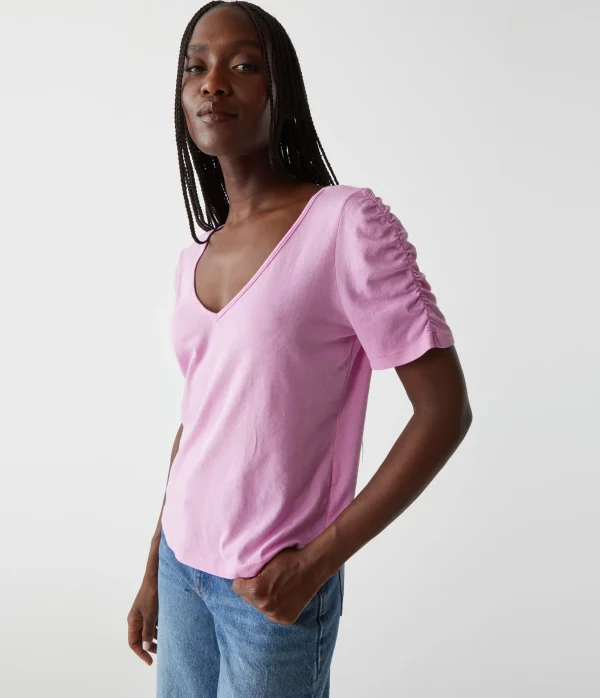 Michael Stars Josie Ruched Sleeve Tee- T-Shirts