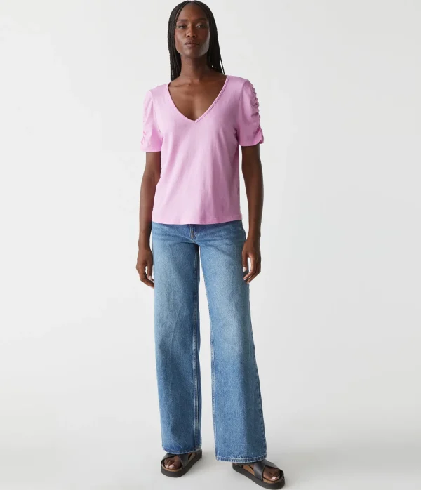 Michael Stars Josie Ruched Sleeve Tee- T-Shirts