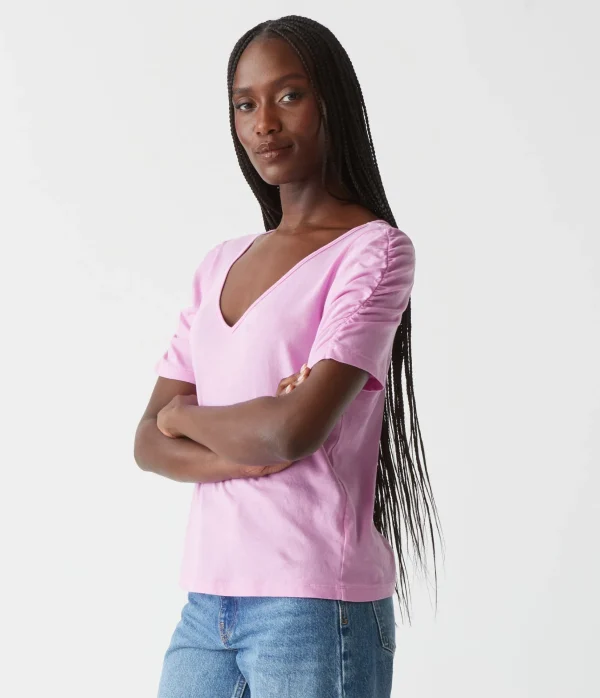 Michael Stars Josie Ruched Sleeve Tee- T-Shirts