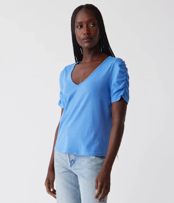 Michael Stars Josie Ruched Sleeve Tee- T-Shirts