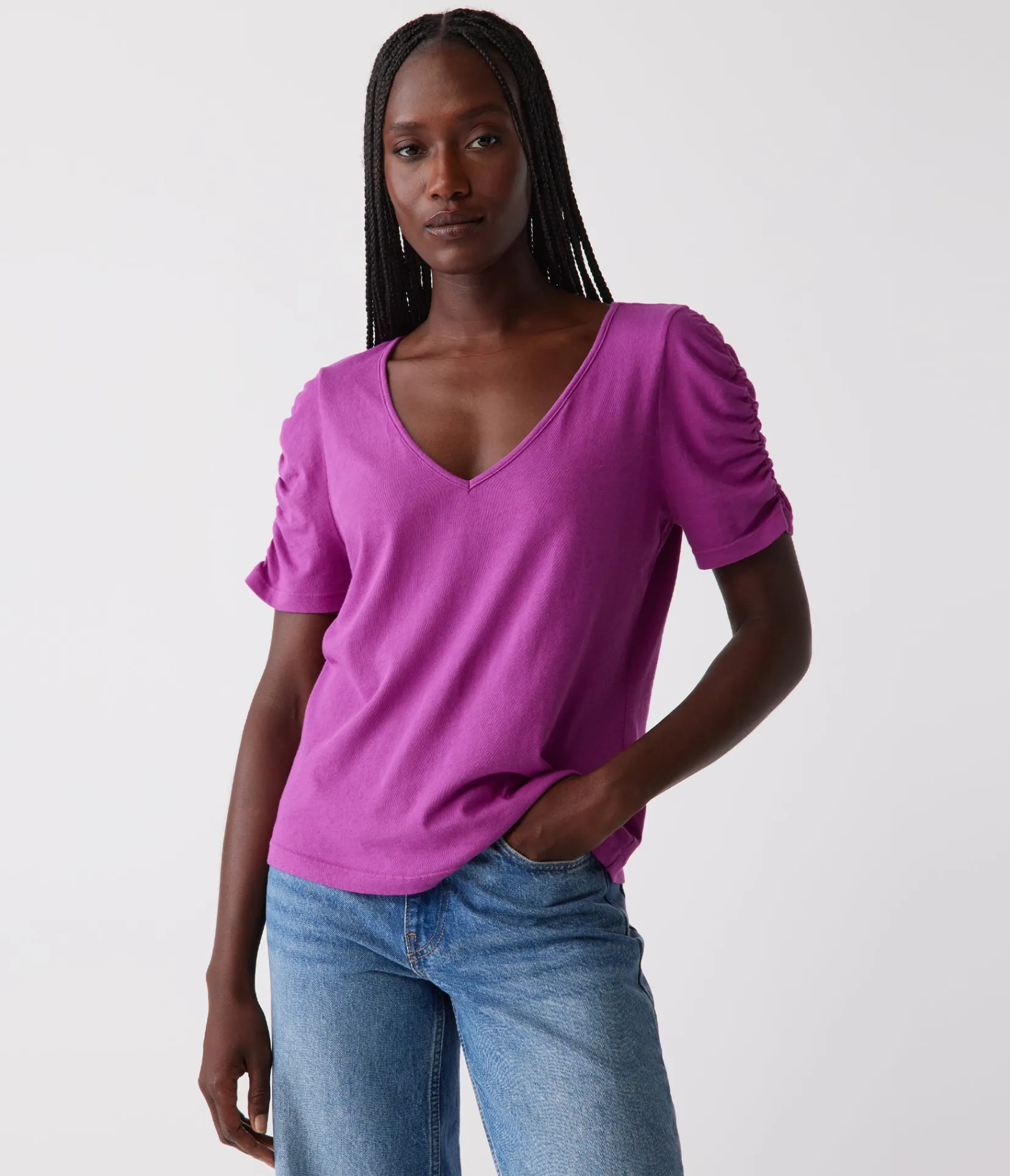 josie_ruched_sleeve_tee_20.webp Michael Stars Josie Ruched Sleeve Tee- T-Shirts