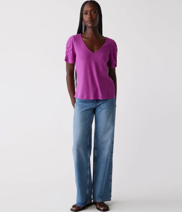 Michael Stars Josie Ruched Sleeve Tee- T-Shirts