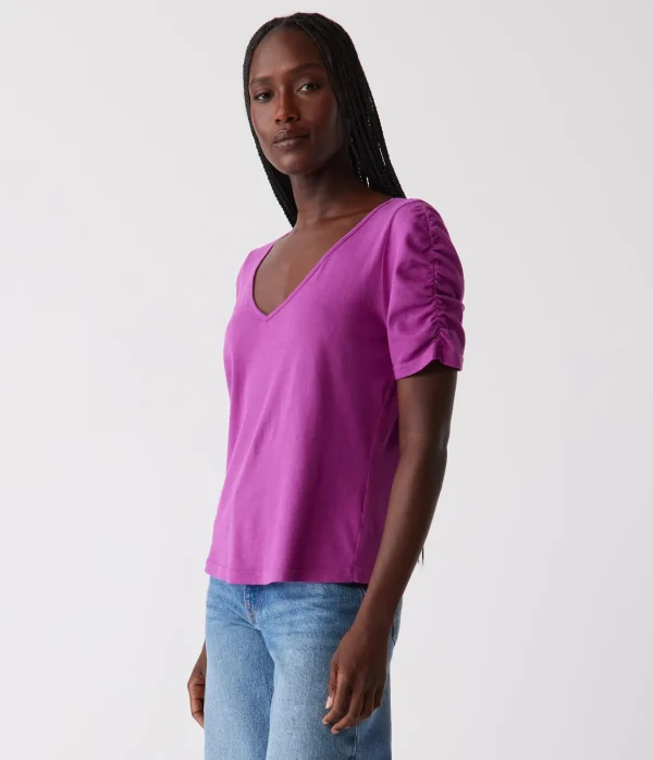 Michael Stars Josie Ruched Sleeve Tee- T-Shirts
