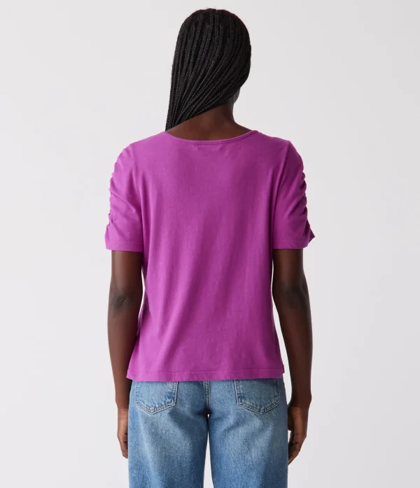 Michael Stars Josie Ruched Sleeve Tee- T-Shirts