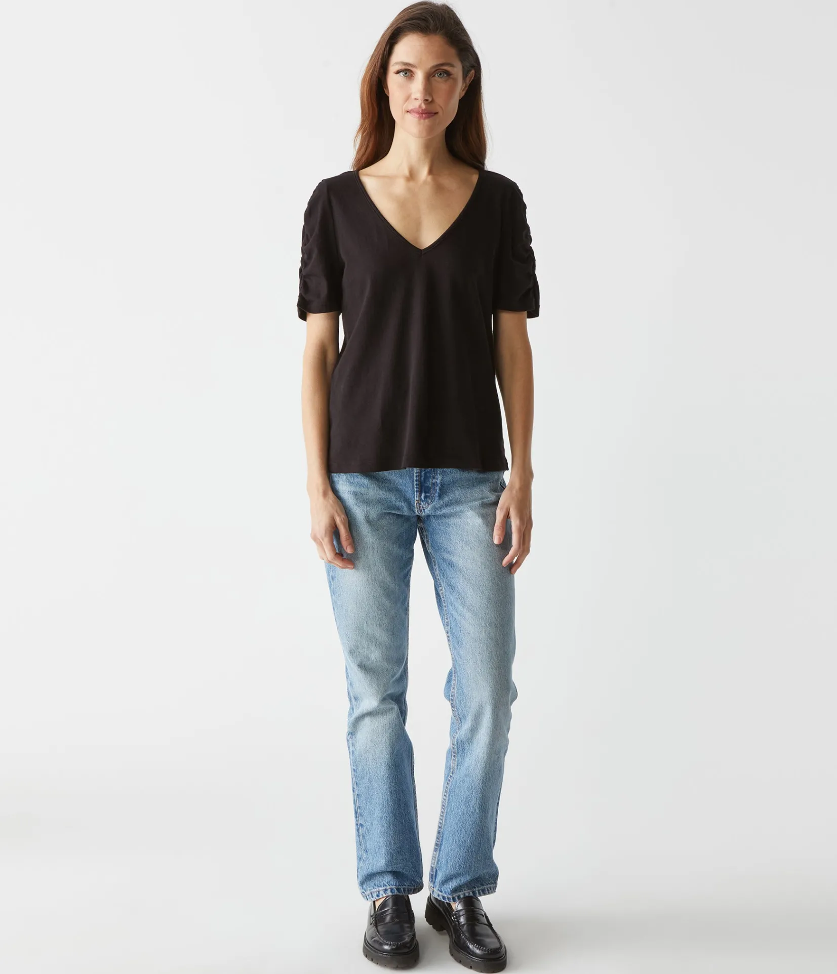 josie_ruched_sleeve_tee_25.webp Michael Stars Josie Ruched Sleeve Tee- T-Shirts