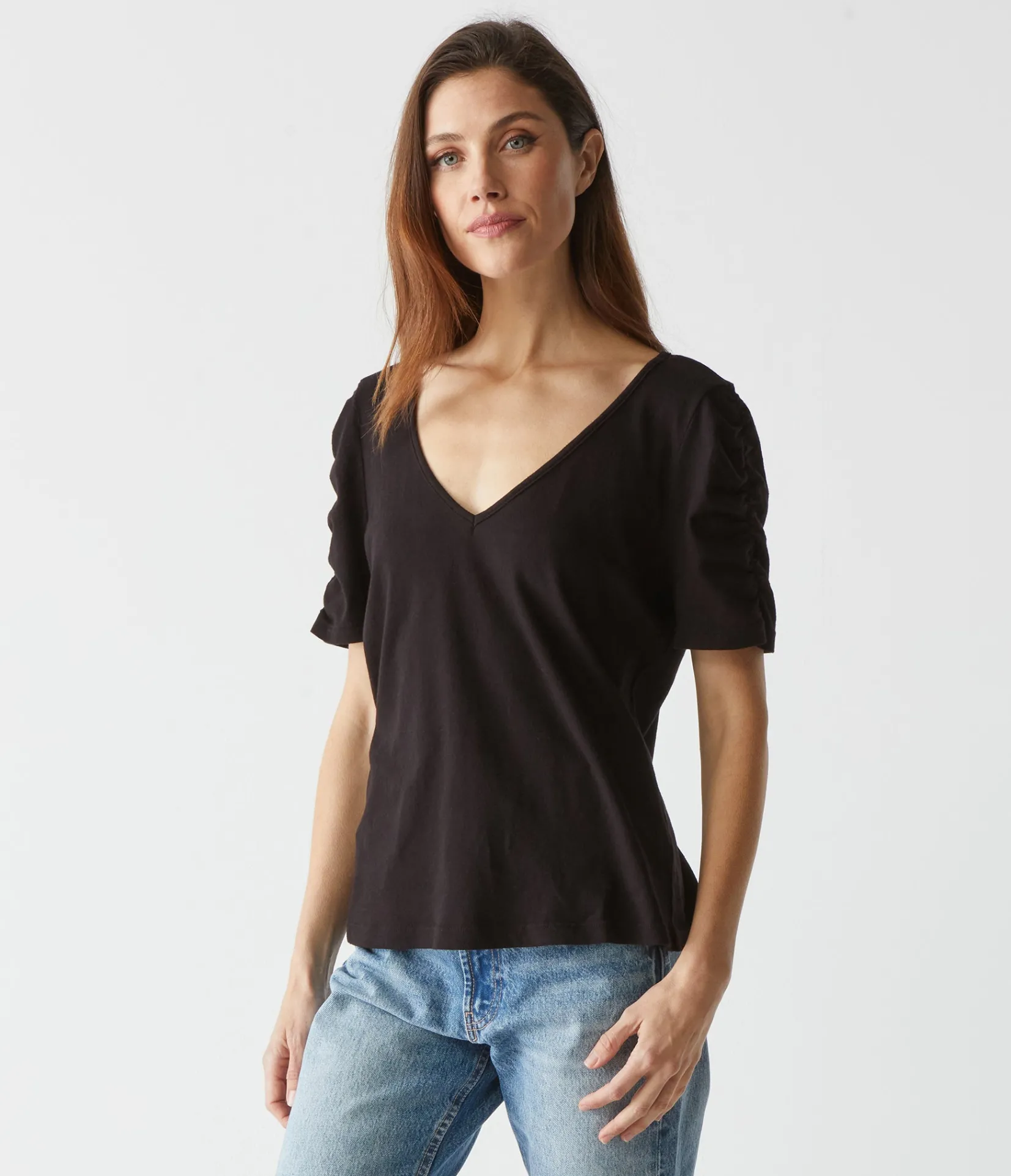 josie_ruched_sleeve_tee_26.webp Michael Stars Josie Ruched Sleeve Tee- T-Shirts